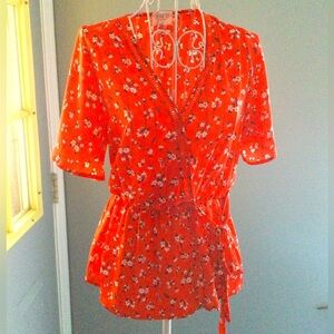 Sienna Sky red floral short sleeve blouse shirt new